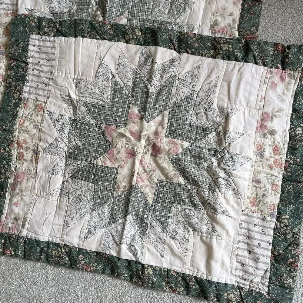 Vintage Quilted Pillow Shams Cases Cottagecore Rustic Boho Queen Size Set of 2